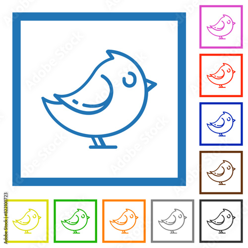 Bird right side view outline flat framed icons