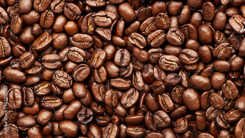 Eine Nahaufnahme von Kaffee Bohnen - geröstete Kakaobohnen photo