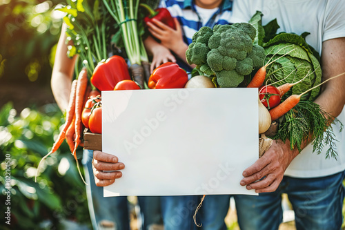 Family harvesting organic vegetables, achievement of organic farming certification. photo