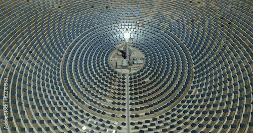 Aerial view of Gemasolar Solar Panels Plant, Seville, Spain.