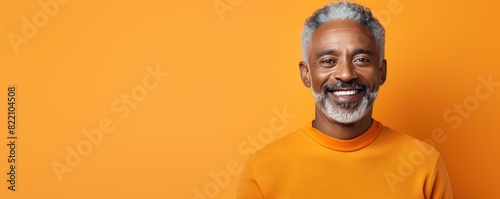 Orange Background Happy black american independant powerful Woman realistic person portrait of older mid aged person beautiful Smiling girl Isolated on Background ethnic diversity 