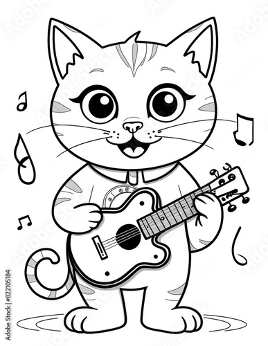 coloring page for kids with a cute cat photo