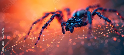 Close-up of a Halloween cobweb decoration with spiders © MistoGraphy