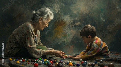 A grandmother and a child playing game on grass UHD wallpaper