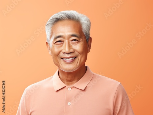 Peach Background Happy asian man. Portrait of older mid aged person beautiful Smiling boy good mood Isolated on Background ethnic diversity equality acceptance concept with copyspace 