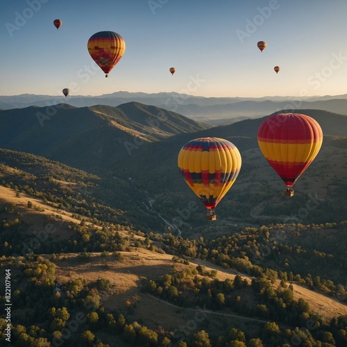 A family enjoying a hot air balloon ride over the mountains.   © Muhammad