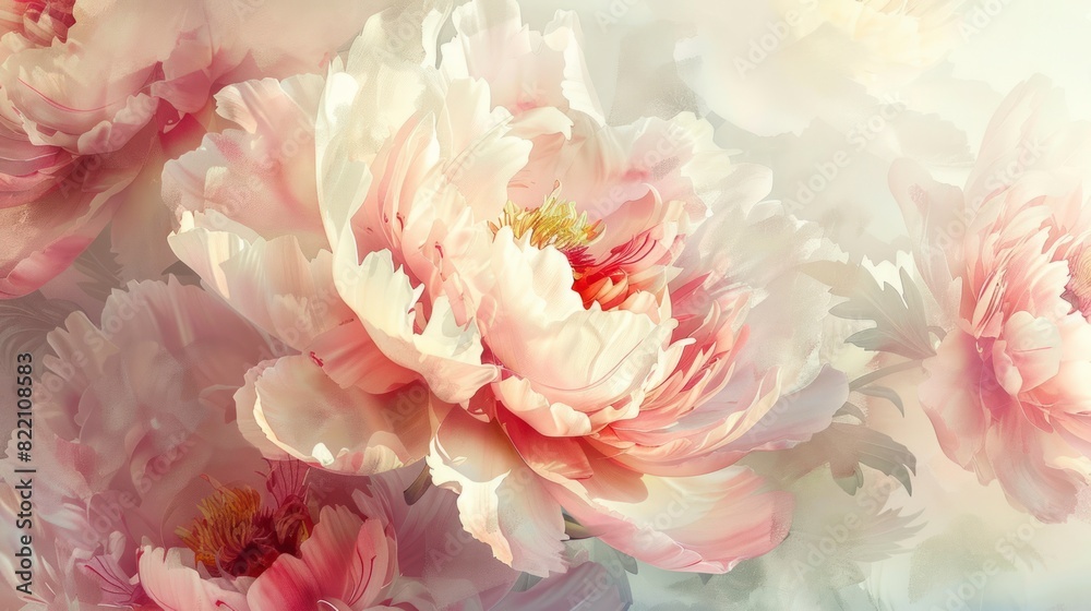 Delicate light peony flowers in the style of watercolor paints Delicate light peony flowers in the style of watercolor paints