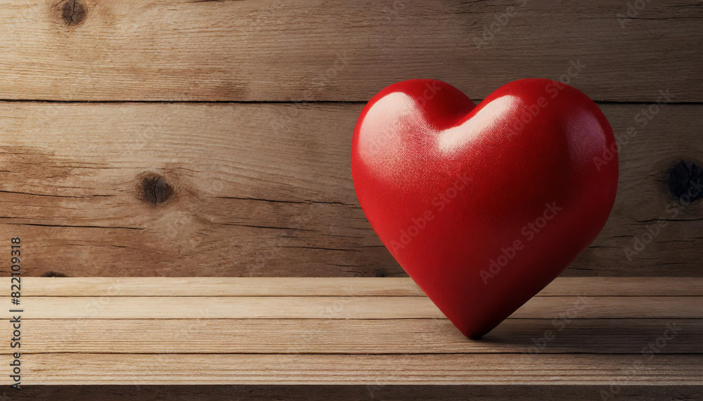 red heart on wooden table, symbolizing love and romance, against blurred Valentine's Day backdrop. Copy space available red heart on wooden table, symbolizing love and romance, against blurred Valentine's Day backdrop. Copy space available