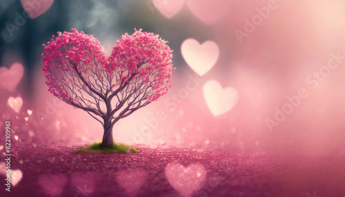 heart-shaped tree against a blurred pink background symbolizes love and romance  perfect for Valentine s Day themes. The soft pink tones enhance the romantic and dreamy atmosphere