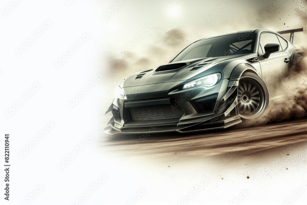 Drifting Car with Blurred Dusty Background Isolated on white background Drifting Car with Blurred Dusty Background Isolated on white background