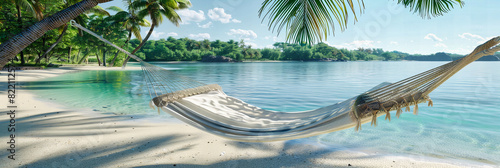 Idyllic Tropical Beach with Crystal Blue Waters and Green Palms, Perfect Sunny Getaway