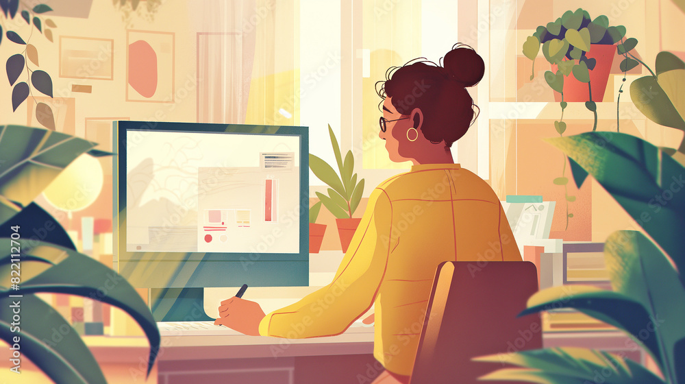 woman working at home female using computer work online or course online study at home office woman working at home female using computer work online or course online study at home office