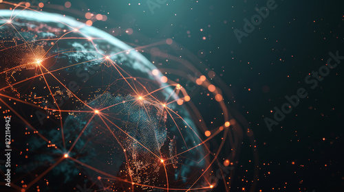 Abstract network grid with data transfer lines and nodes on globe © luck