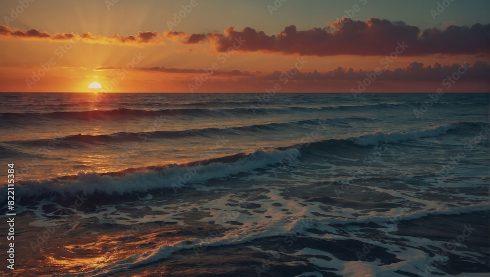 Iconic retro sunset scene over the ocean