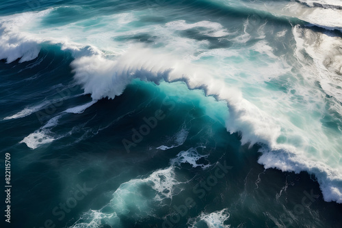 Spectacular aerial top view background photo of ocean sea water white wave splashing in the deep sea. Drone photo backdrop of sea wave in bird eye waves.