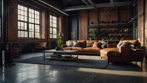 Industrial style loft living room