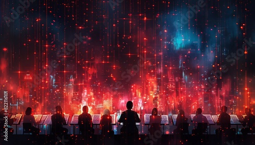 Cybernetic Symphony: Harmonizing Data with Digital Precision, symphony orchestra where each instrument represents a different aspect of data science, © mh.desing
