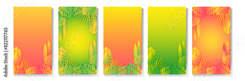 Set of colorful summer vertical banners with tropical plants. Vector illustratio photo