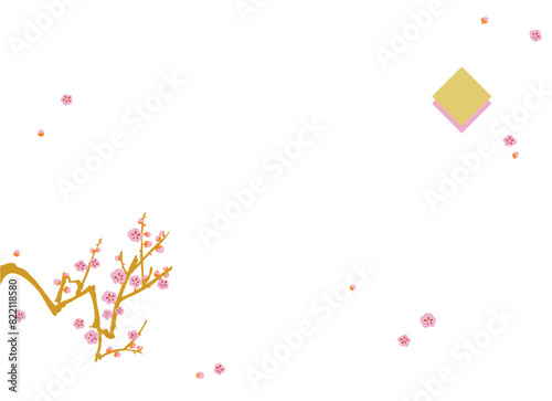 梅背景　白-1　白い背景に梅の枝