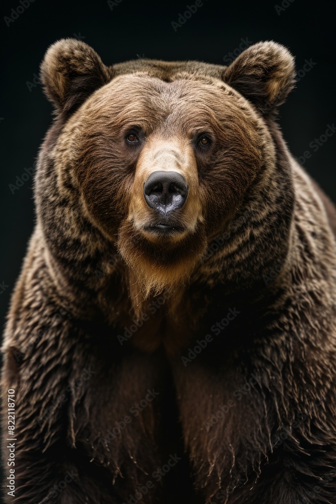 the Grizzly Bear , portrait view, white copy space on right Isolated on black background the Grizzly Bear , portrait view, white copy space on right Isolated on black background