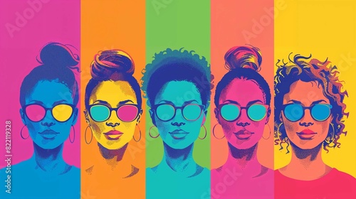 Colorful Pop Art: LGBT Illustration Featuring Five Black Women with Glasses