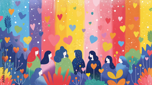 Embracing Diversity: Vibrant LGBT Illustration of Women Standing Together