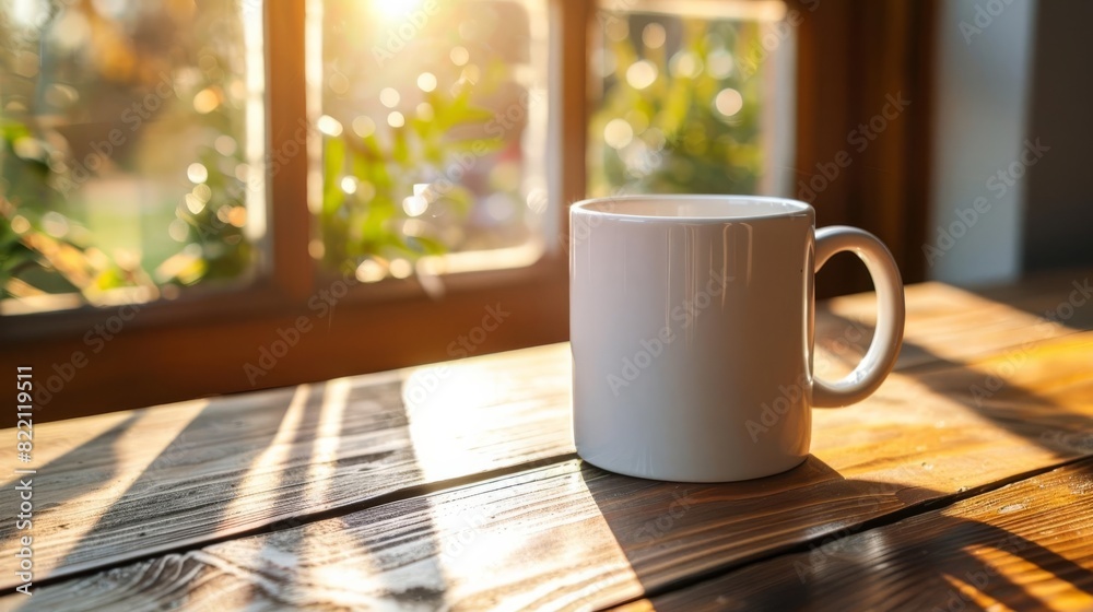 Fototapeta premium Sunrise Coffee Break on Wooden Table