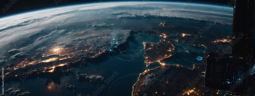 Interconnected planet, Earth view from space highlighting blockchain communication