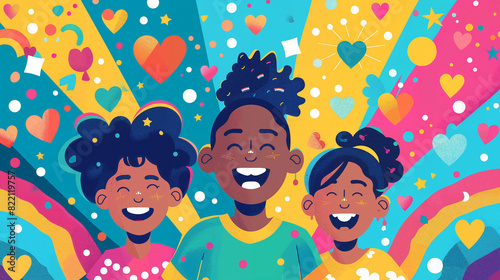 Cheerful Diversity: Vibrant LGBT Illustration of Smiling Black Girls