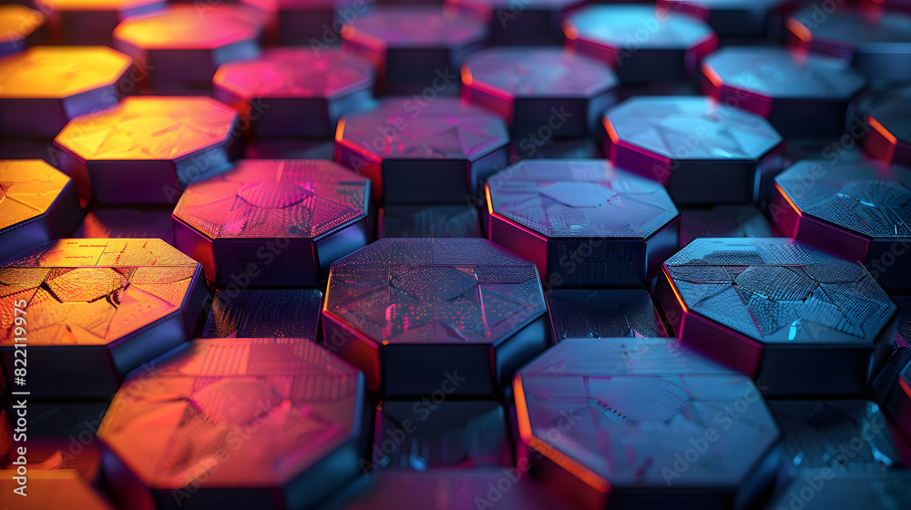 Hexagon Grid Cells Pattern. Dark Iridescent Shimmering Radiance. 3d Abstract Honeycomb Gradient Background. Rainbow Colored Geometric Banner Hexagon Grid Cells Pattern. Dark Iridescent Shimmering Radiance. 3d Abstract Honeycomb Gradient Background. Rainbow Colored Geometric Banner