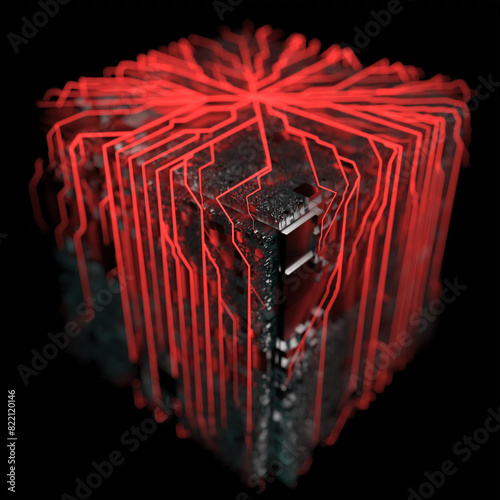 3d rendering of abstract chip, cube, cyber processor, ai, tech