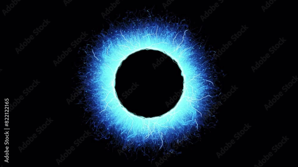 Blue Energy Ring of Particles. Glowing Magic Portal on transparent background. Looped video.