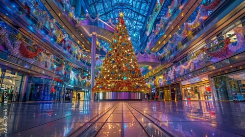 Christmas tree in a modern shopping mall for holiday celebrations © Yusif