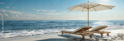 Luxury Beach Resort with Sun Chairs and Umbrellas, Ideal Spot for a Relaxing Seaside Vacation