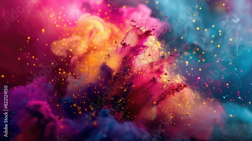 Colorful powder explosion on black background.