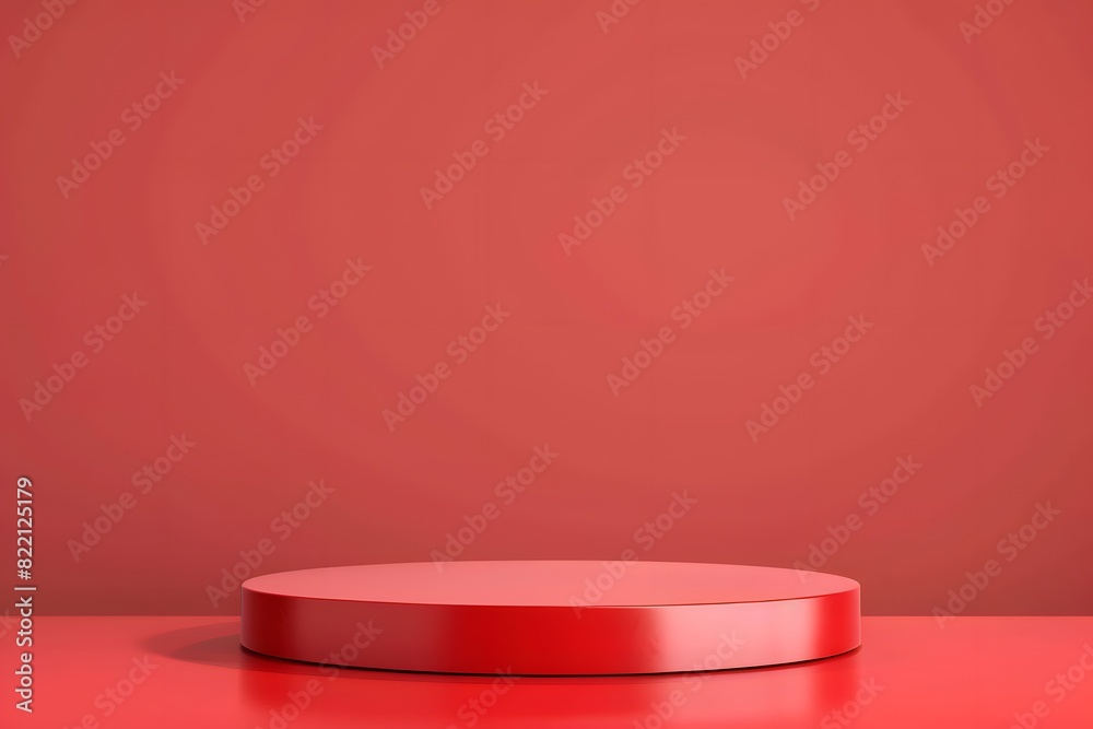 Minimalist Red Podium on Flat Red Background Minimalist Red Podium on Flat Red Background