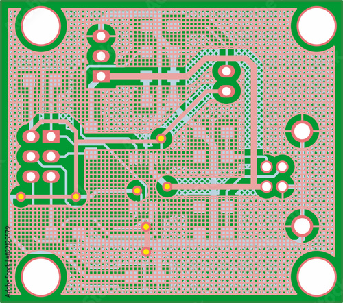 Electric background. Vector pcb pattern. 
Printed circuit board of an electronic 
device with
conductors and contact pads placed on it. 
Engineering drawing with grid.