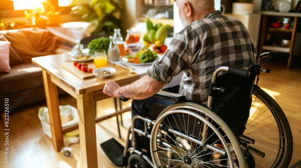 Obraz premium Bright Days and Nutritious Meals/ Dining in a Wheelchair