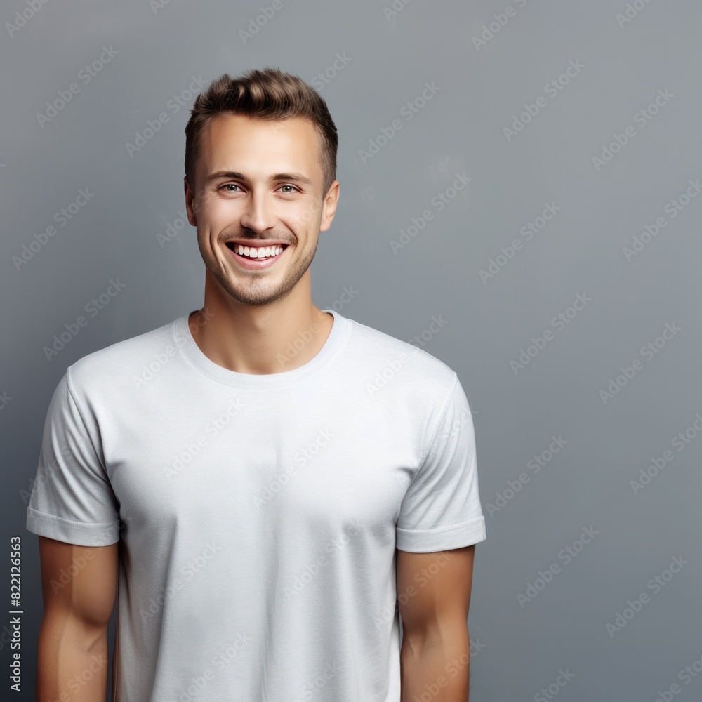 Silver background Happy european white man realistic person portrait of young beautiful Smiling man good mood Isolated on Background Banner with copyspace