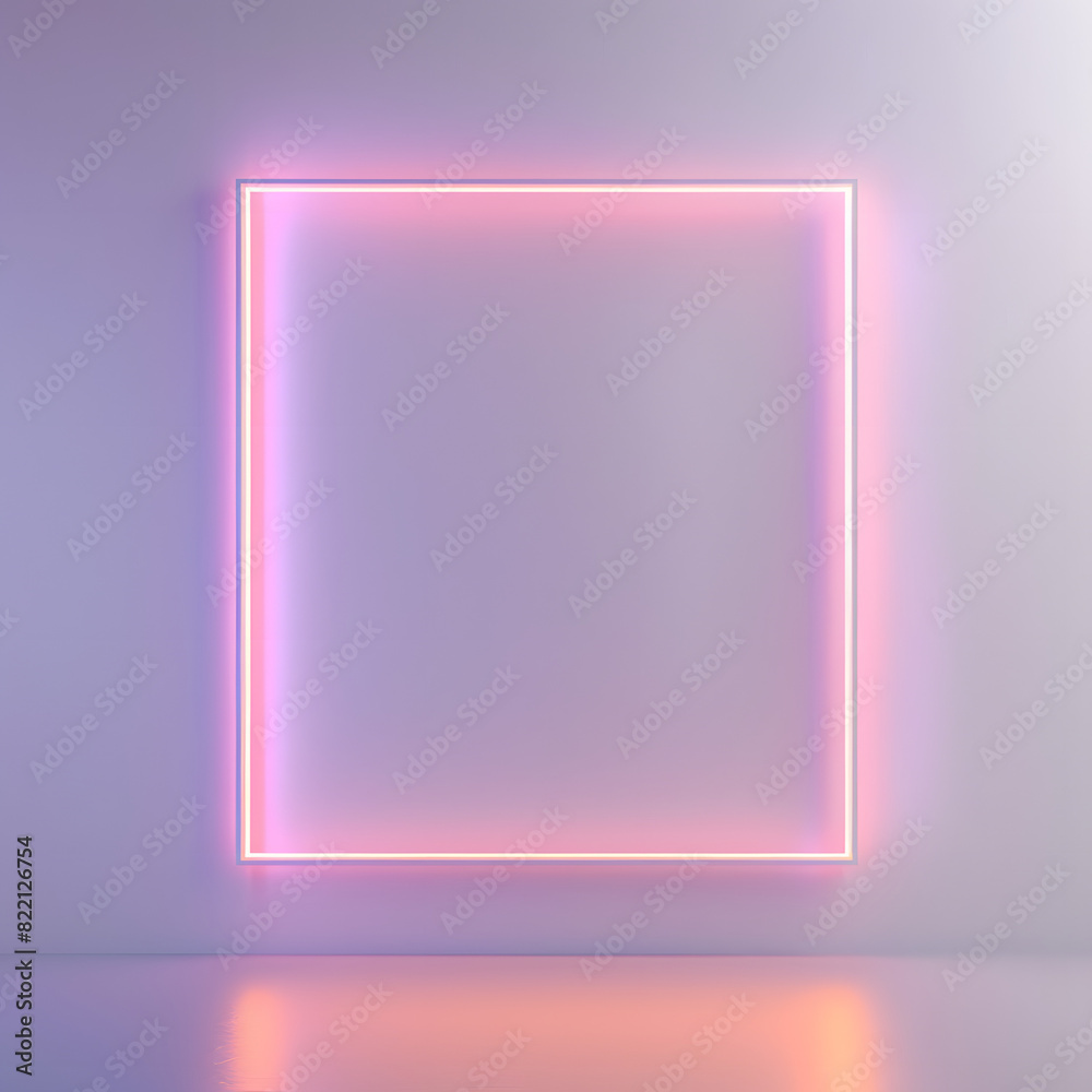 Minimalist wall with a glowing neon frame, creating a modern and stylish ambiance with soft pink and orange hues Minimalist wall with a glowing neon frame, creating a modern and stylish ambiance with soft pink and orange hues