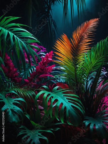 Neon Jungle  Creative Layout with Tropical Leaves