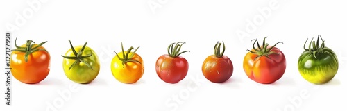 cherry tomatos in a row isolated on white background photo