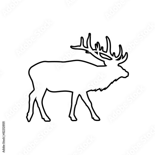 Elk or moose silhouette, outline icon vector. Elk icon. Livestock concept. Moose sign on white background. Elk meat badge. Part of my game meat illustration collection. Hunt. Hunting