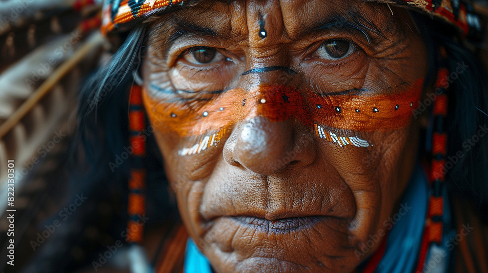 traditional clothing and face paint of native americans, indigenous ...