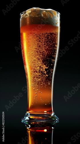 vertical photo glass of refreshing beer, bubbles, fizz, international beer day concept