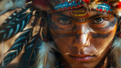 traditional clothing and face paint of native americans, indigenous people day