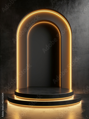 black podium with arch shaped for product presentation	
