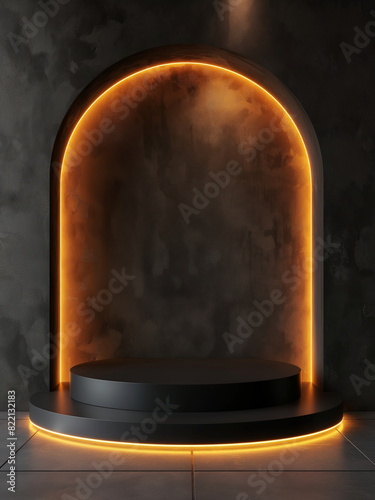 black podium with arch shaped for product presentation	
