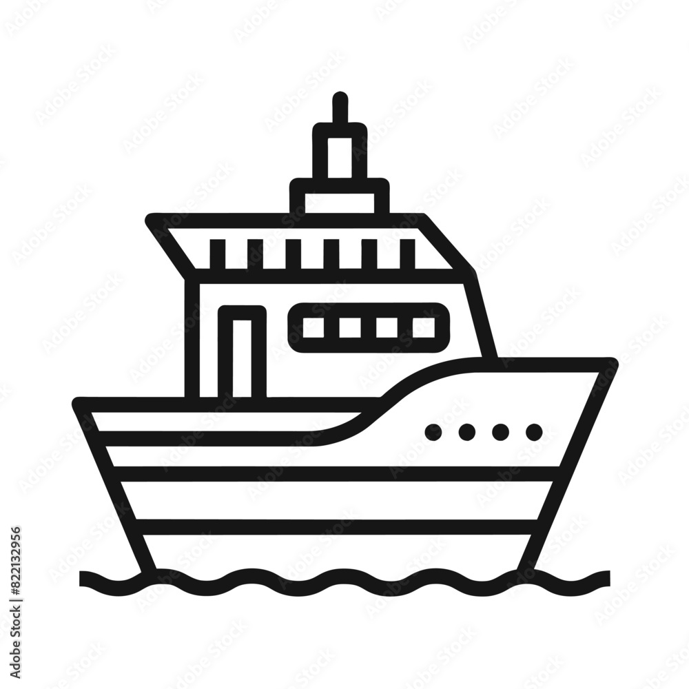 Boat line icon outline vector, linear style pictogram isolated on white. Ship by sea symbol, logo illustration