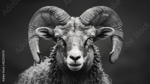 black and white profile of a ram 